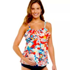 Maternity Beach Scene Flutter Tankini TOP ONLY